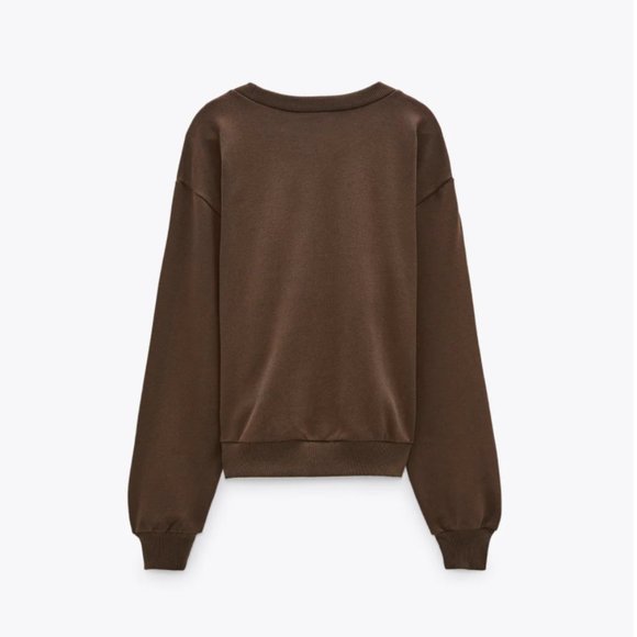 Zara Combination Sweatshirt Chocolate Brown S - Picture 3 of 6